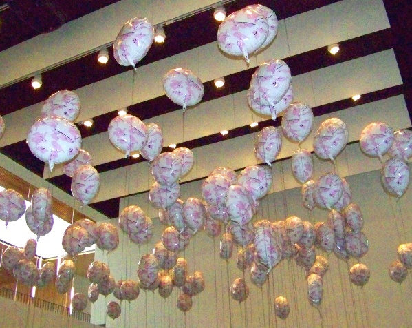 Installation view at Law Warschaw Gallery, "Thousandandone Day" balloons. Photo by Susannah Schouweiler.