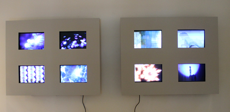 Abstract photographic images created by Craig Coleman were displayed in slide shows on these eight monitors.