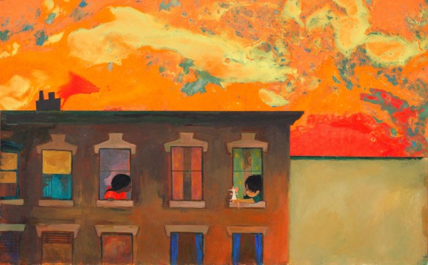 Ezra Jack Keats, “It was hot. After supper Roberto came to his window to talk with Amy,” from "Dreams". Photo courtesy of Akron Art Museum