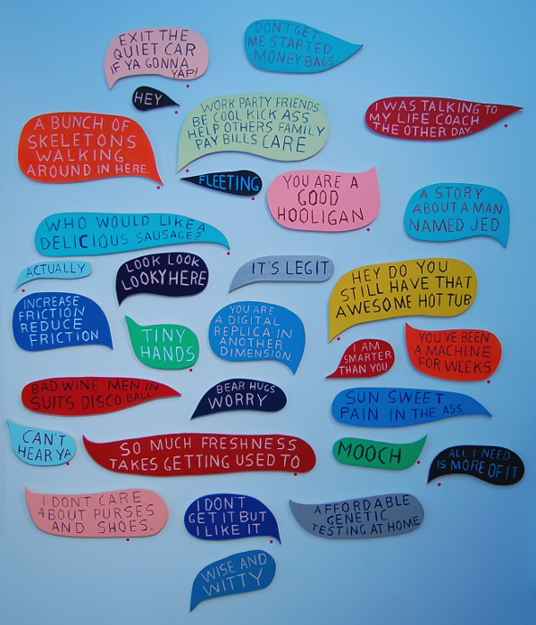An assortment of speech bubble panels by Martha Rich.
