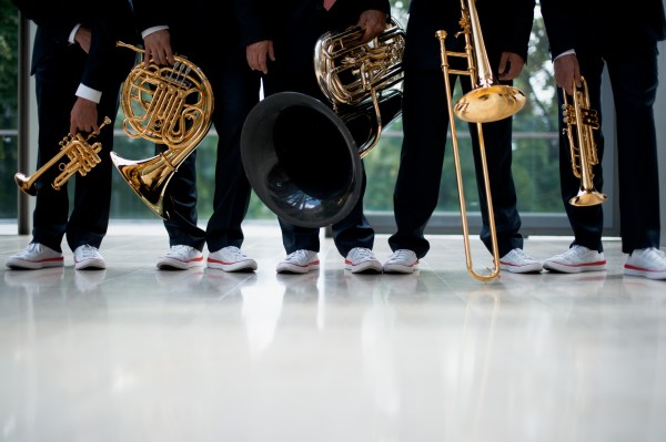 Canadian Brass, feet and instruments. Photo by Bo Huang
