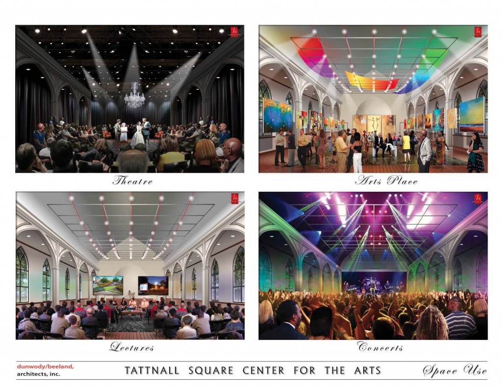 Interior renderings of the proposed Tattnall Square Center for the Arts. Images courtesy of Mercer University.