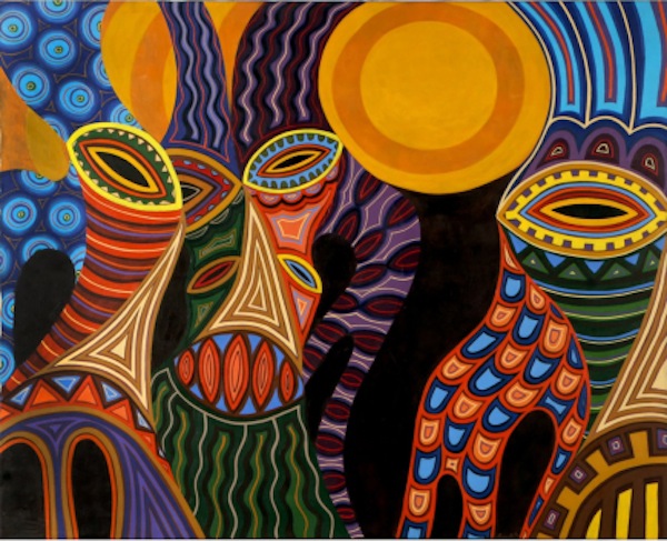 “Three Soul Visitors,” 1977, acrylic on canvas, 58” x 72”