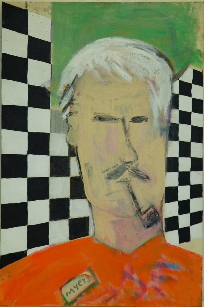 Malcolm Myers, "Self-portrait with Checkerboard," 24" x 18". Courtesy of the Grand Hand Gallery.