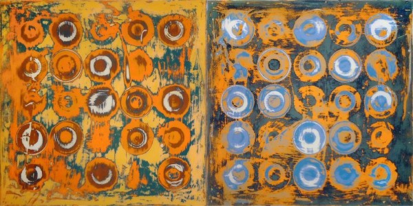 Joe Walton, "Reductive Painting, 5x5 series Diptych, HC-10 and 2123-20." Photo courtesy of Summit Artspace