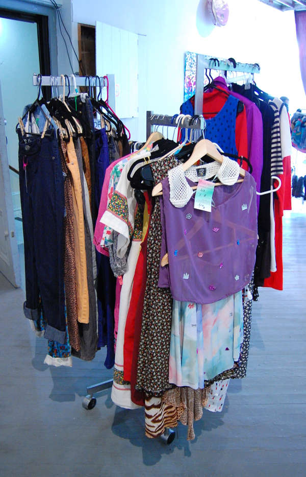 One of many racks with clothing for sale at the pop-up shop.