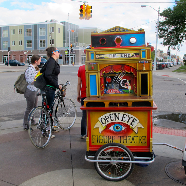 A roving puppet theater which performed in different locations all weekend, including Belle Isle and Cass Ave.