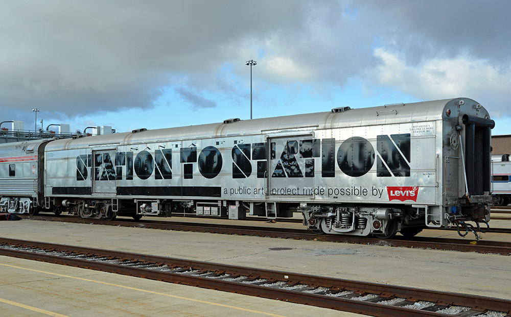 Photo of the traveling art train courtesy of Station to Station.