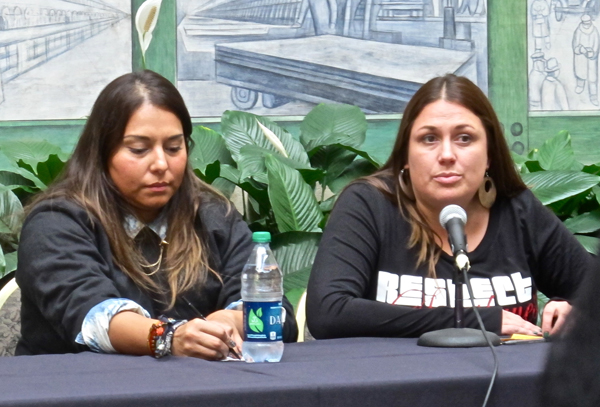 Artist and Navy veteran Alana Rodriguez (left) paid tribute to military veterans, including those in her own family, with, "Los Valientes," and artist and activist Maria (right) honored the unknown people lost in border crossing, with one of the most powerful ofrendas in the exhibit.