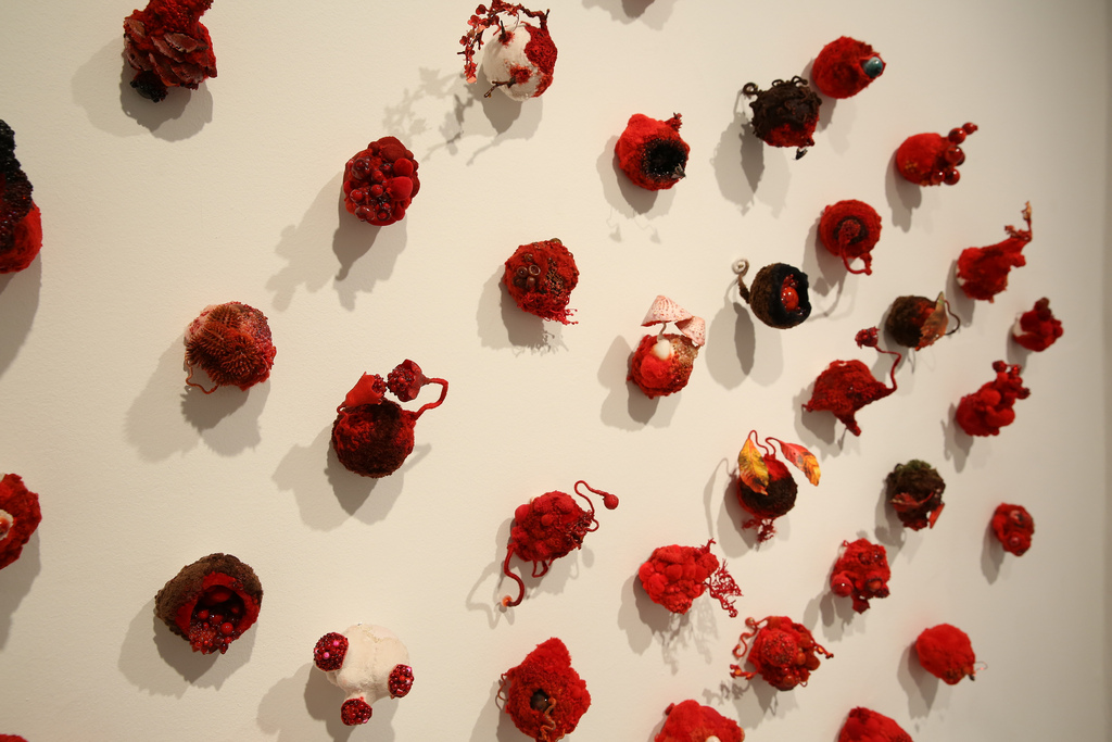 Amy Gross, "Red Collection," fiber, paint, beads and mixed media, 2011. Photo: Sonya Yong James