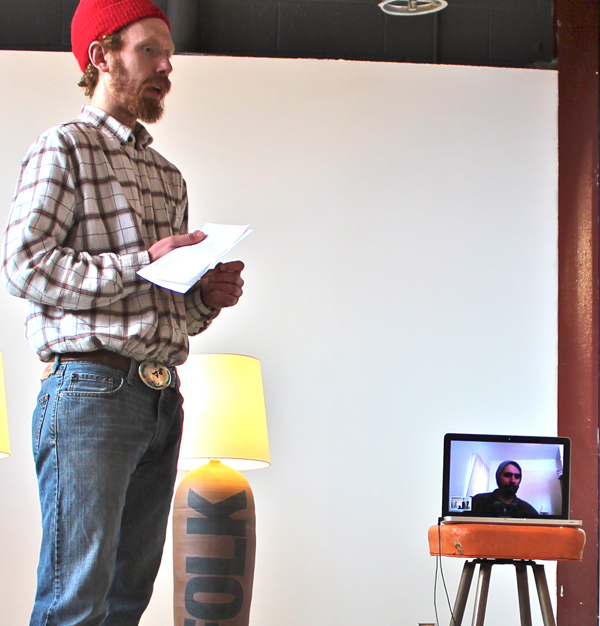 Nathan Tonning (left) took the lead, with Will Hutchinson connecting to the talk from out-of-state via Skype.