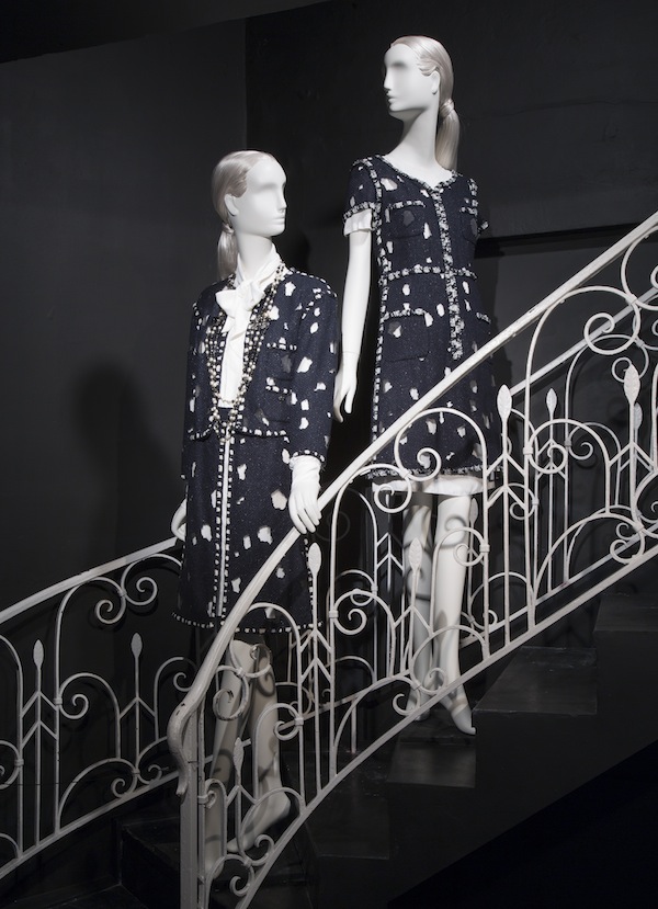 Karl Lagerfeld for Chanel, Ensemble and Dress, Spring/Summer 2011, cotton, synthetic tulle and metal, courtesy of the Metropolitan Museum of Art, gift of CHANEL, 2013 (2013.157.1a-b and 2a-b). Installation view at the Bass Museum of Art. Photo by Silvia Ros. Courtesy of the Bass Museum of Art.