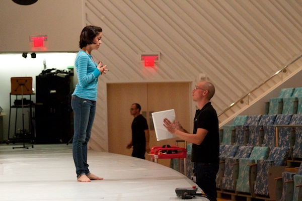 MCB dancer Sara Esty talks with Luke Kritzack, the lighting director of New World Symphony, about her piece.