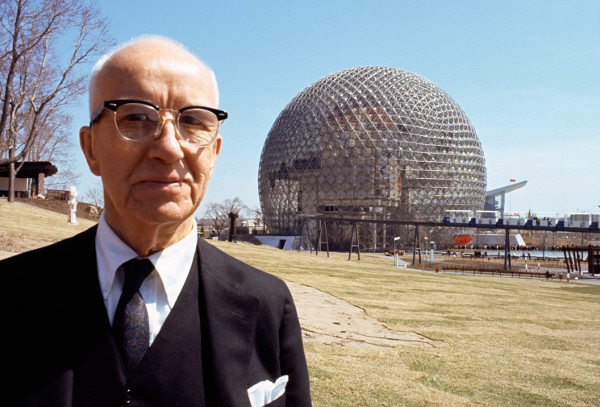 Buckminster Fuller in front of the Montreal World's Fair Dome. Photo courtesy Magnum Photos