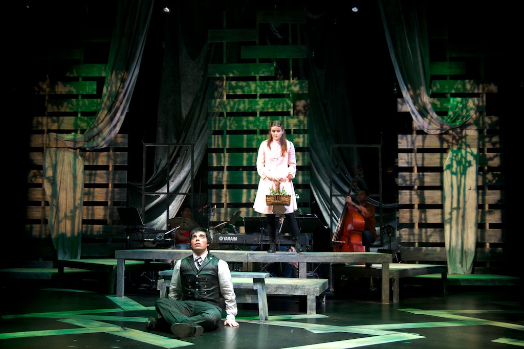 Wendla, actress Emma Curtis, and Melchior, actor Brian Barrows, in "Spring Awakening" at UNC Charlotte. Photograph by Gordon Olson.