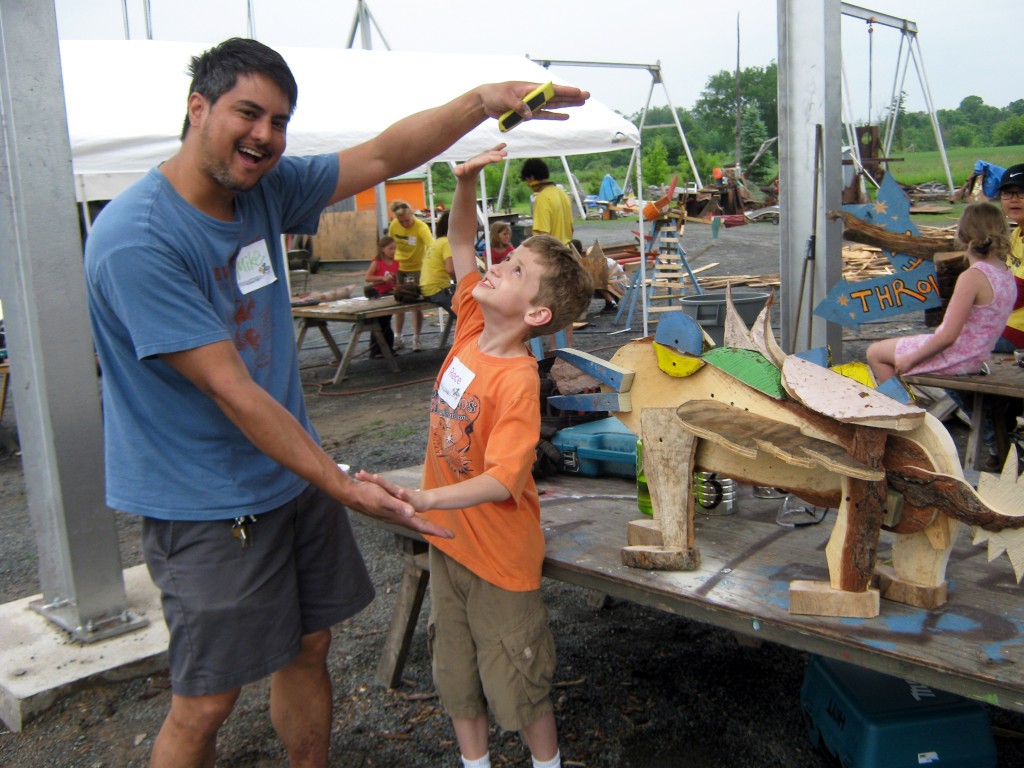 The park's fellowship artists, staff and interns work with kids in small groups of two or three. Courtesy of Franconia Sculpture Park.