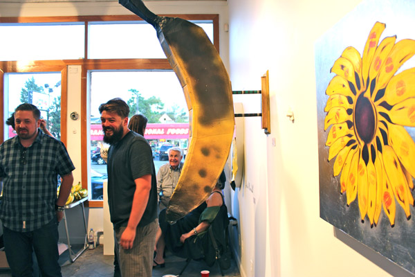 "Chiquita&squot;s Kisses" (foreground) by Dalia Reyes, and "Sign of the Banana," by Clinton Snider.