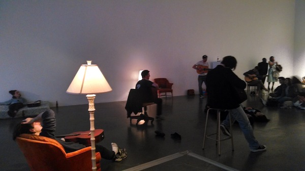 Ragnar Kjartansson’s Me, My Mother, My Father, and I, 2014. Exhibition view at the New Museum