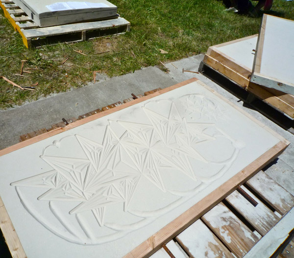 A cross-section of a finished sand-cast mold, awaiting the pour.