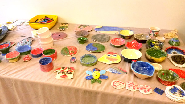 Works from last month's drop-in session, fired and awaiting pick-up.