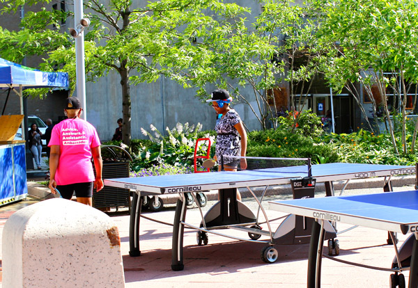 Some Detroiters engaged in a round of ping-pong, free to all!