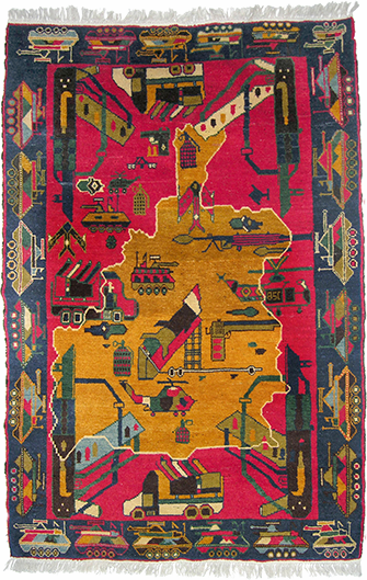 War rug with map of Afghanistan, woven.
