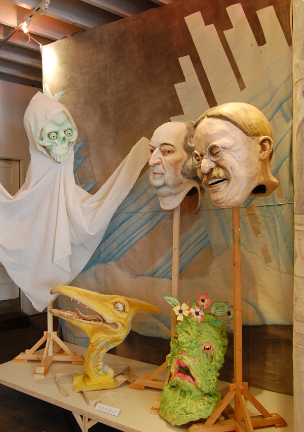 Ryan Wilson Kelly, "Skull ghost with stand," "Pterodactyl with stand," "Swamp thing," and a couple of presidents.