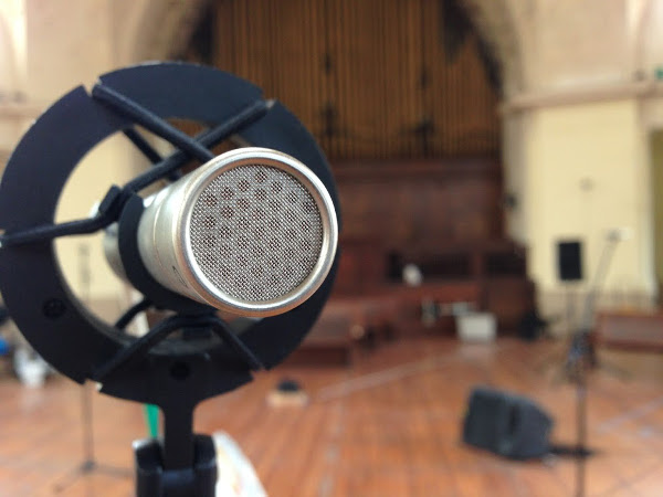 Jorge Cousineau&squot;s microphone in place at The Rotunda while recording for "Threshold."