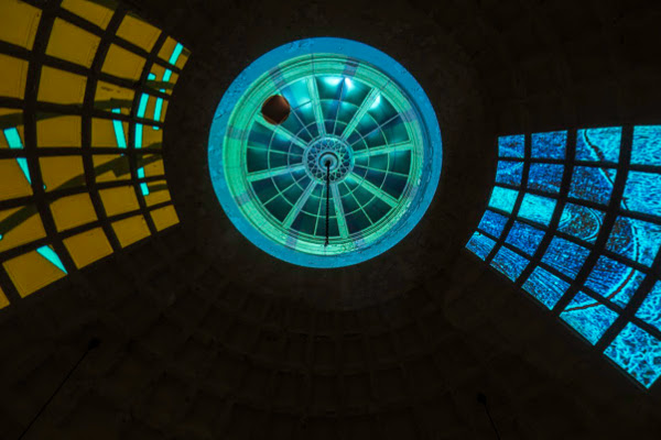Projection on the Sanctuary dome for "Residual Signal" by Carolyn Healy and John Phillips.