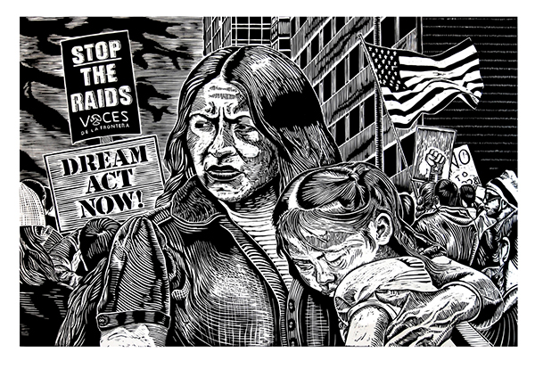 Raoul Deal, "Dream Act," woodcut print