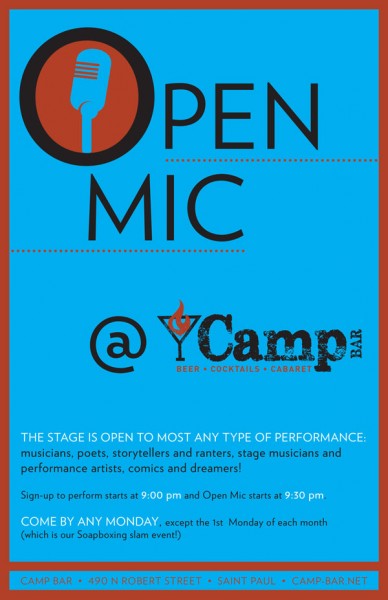 Camp Bar open mic poster