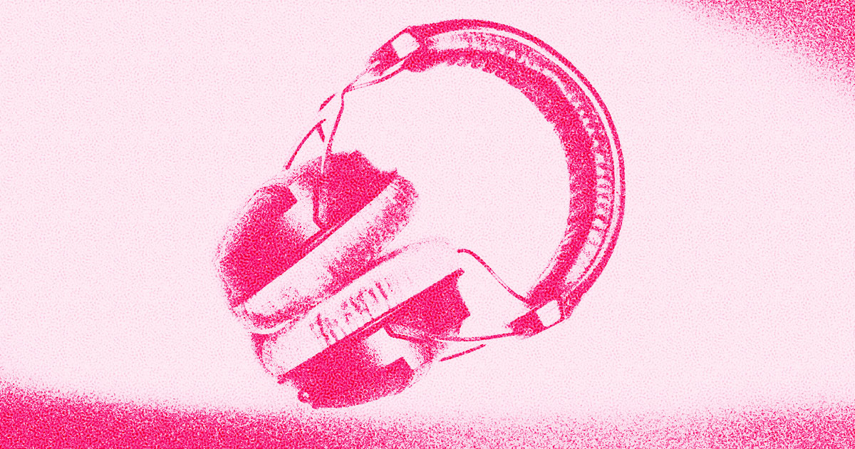 A photo of over-ear headphones in a risograph style.
