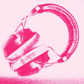 A photo of over-ear headphones in a risograph style.