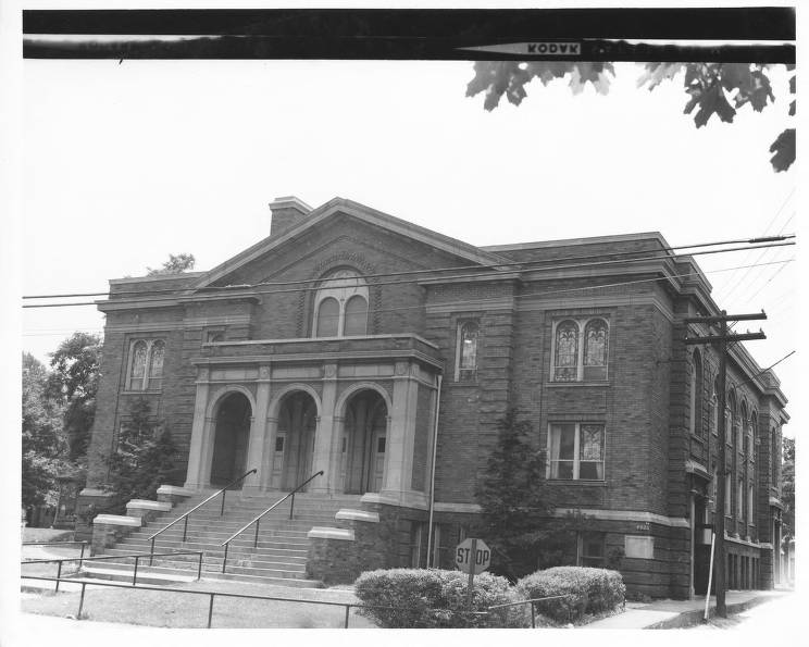 One black and white photographic print of the exterior of the Wooster Avenue Christian Church at 298 Wooster Avenue in Akron, Ohio.