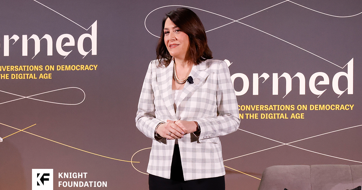 Photo of Maribel Perez Wadsworth.  There is also a Knight Foundation logo.