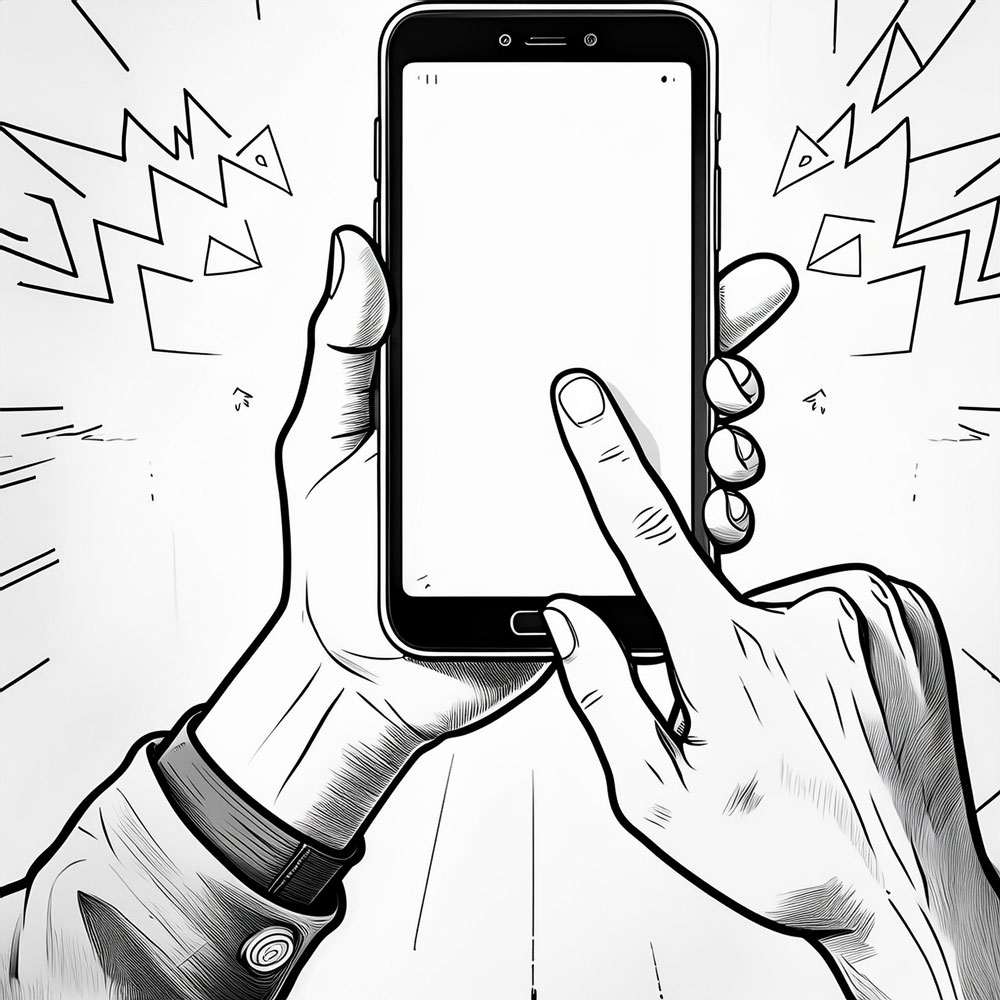 Illustration of a phone with accent items expressing shock.